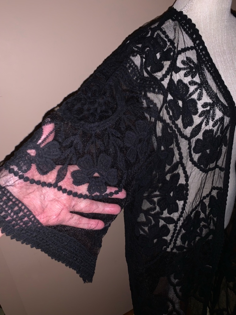Rebellion Black Sheer Lace Kimono - Picture 5 of 7